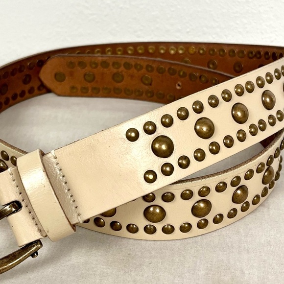Free People We The Free Sola Studded Leather Belt Off-White Medium/Large